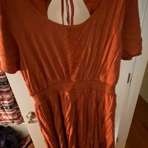Burnt Orange Hippy Dress-Wrinkle part of look